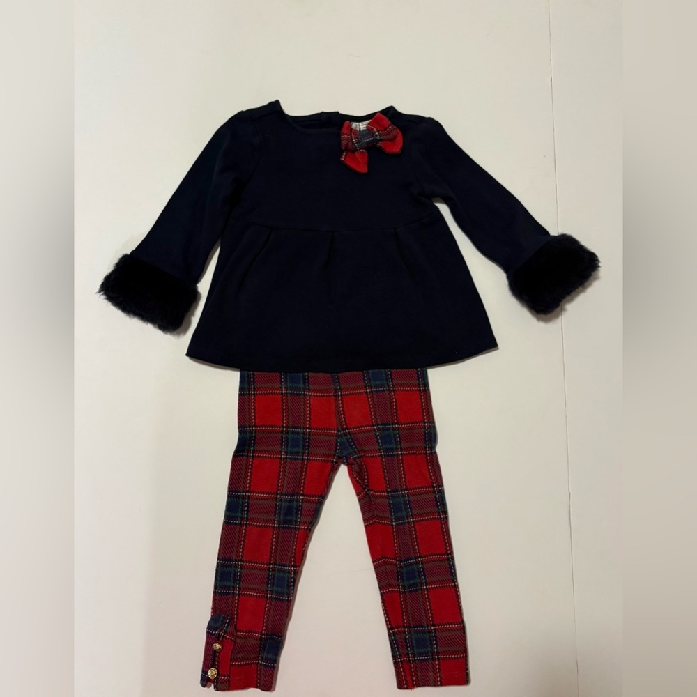 Janie and Jack Navy and Red Tartan Holiday Outfit Set 18-24 Months